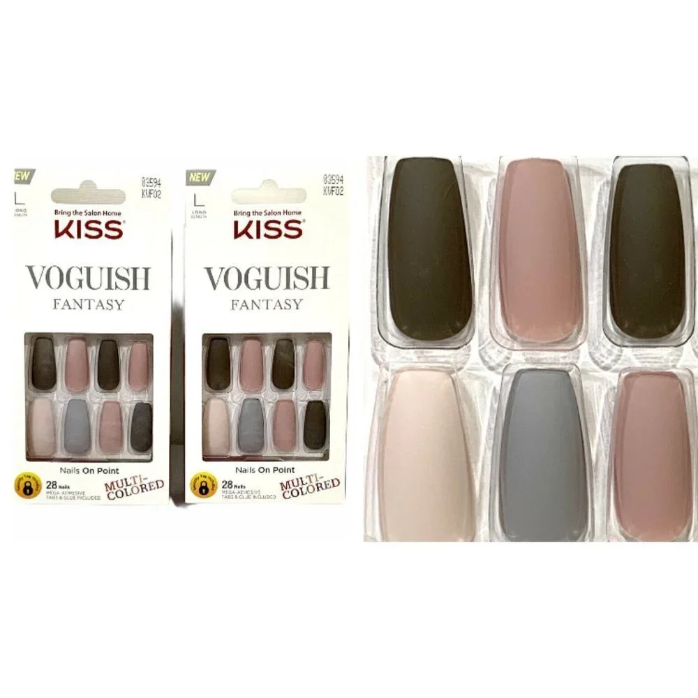 2 KISS Voguish‎ Fantasy Ready-to-Wear Press-On Nails CHILLOUT Long Coffin Matte
